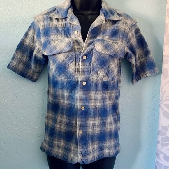 Pendleton Blue & Gray Wool Plaid Short Sleeve Board Shirt Size XS - Picture 1 of 9